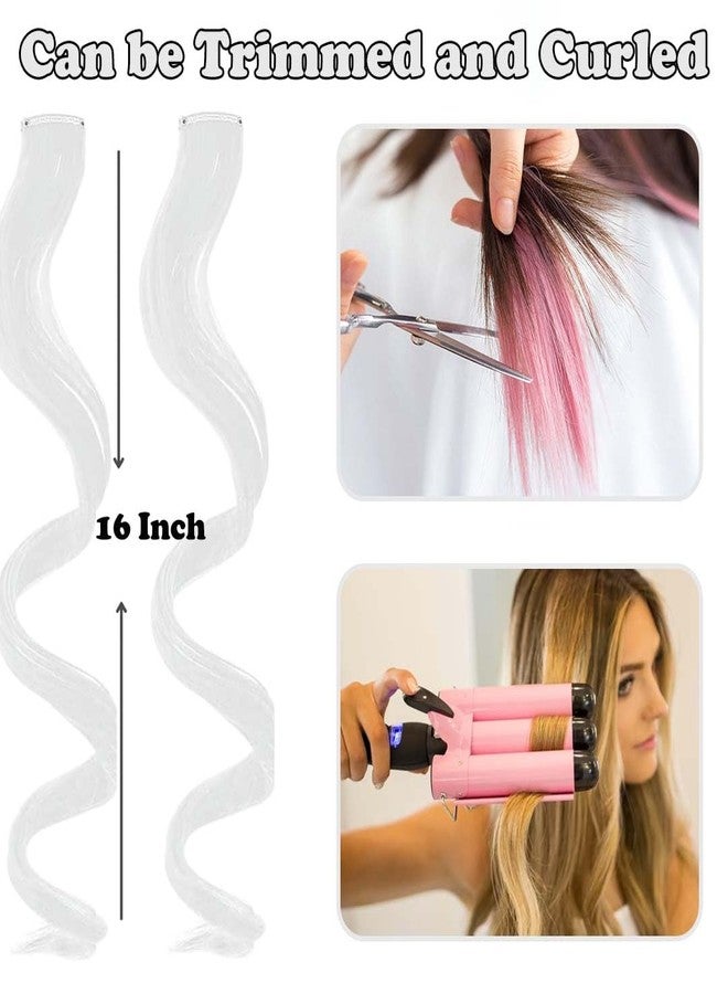 REDMENCO Colored Clip in Hair Extensions White 12 Pieces Streak for Women Kids Girls, 16 Inch Wavy Curly - Image 3